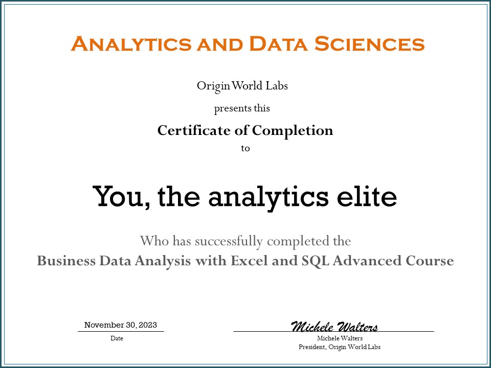 Business Data Analysis with Excel and SQL Online Course – Origin World Labs